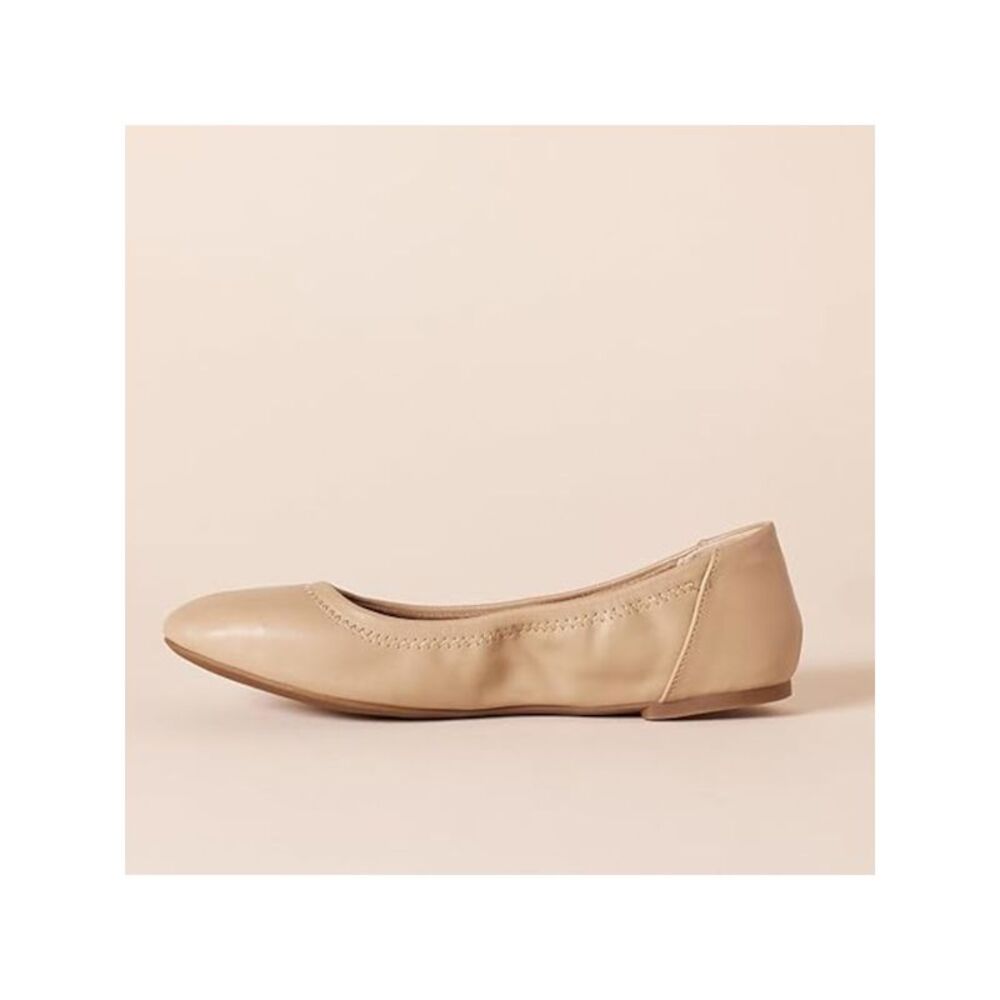 NWOB AMAZON ESSENTIALS Womens Beige Cushioned Round Toe Slip On Ballet Flats 9 - Picture 2 of 3